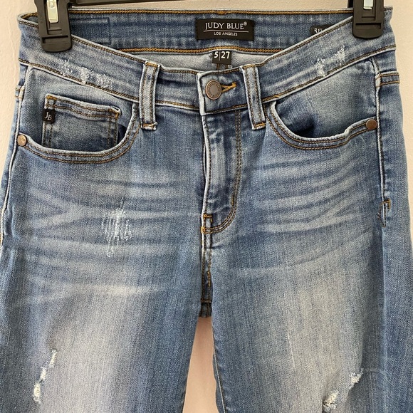 Judy Blue Womens cotton Distressed Mid Rise Slim relaxed Fit Denim Jeans 5/27 - Picture 4 of 10